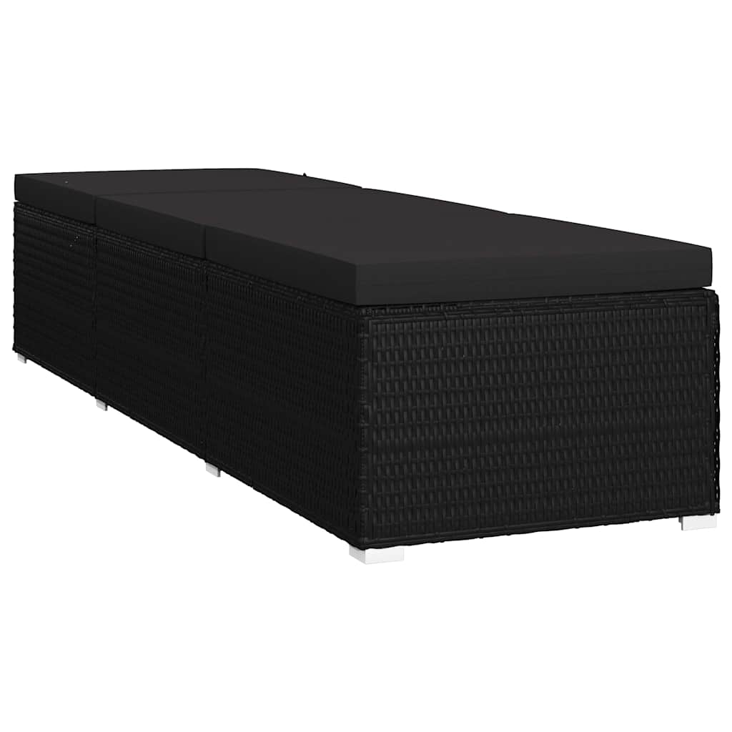 Lettini da giardino con cuscino 3 pcs Nero Poly Rattan