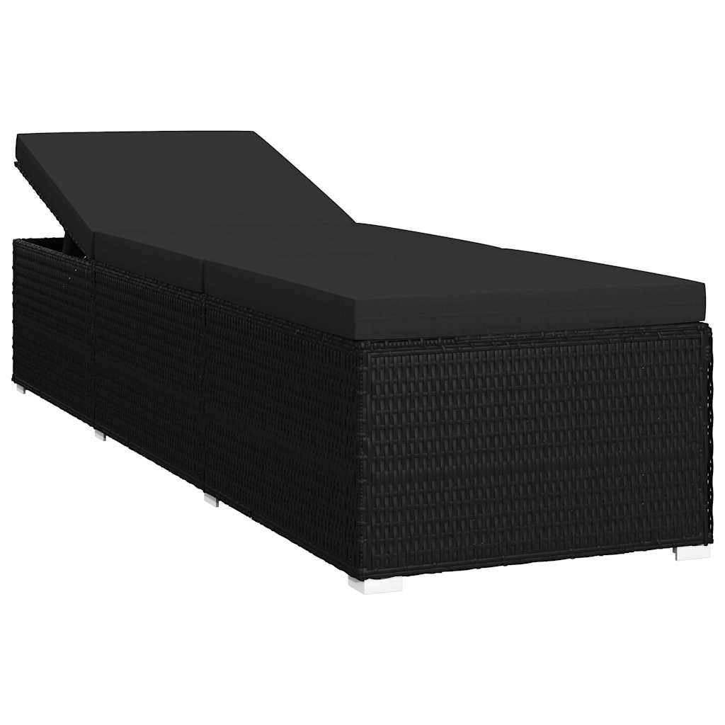 Lettini da giardino con cuscino 3 pcs Nero Poly Rattan