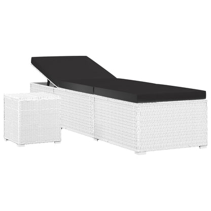 Lettino Prendisole Cuscino e Tavolino da TÃ¨ Polyrattan Bianco