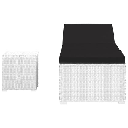 Lettino Prendisole Cuscino e Tavolino da TÃ¨ Polyrattan Bianco