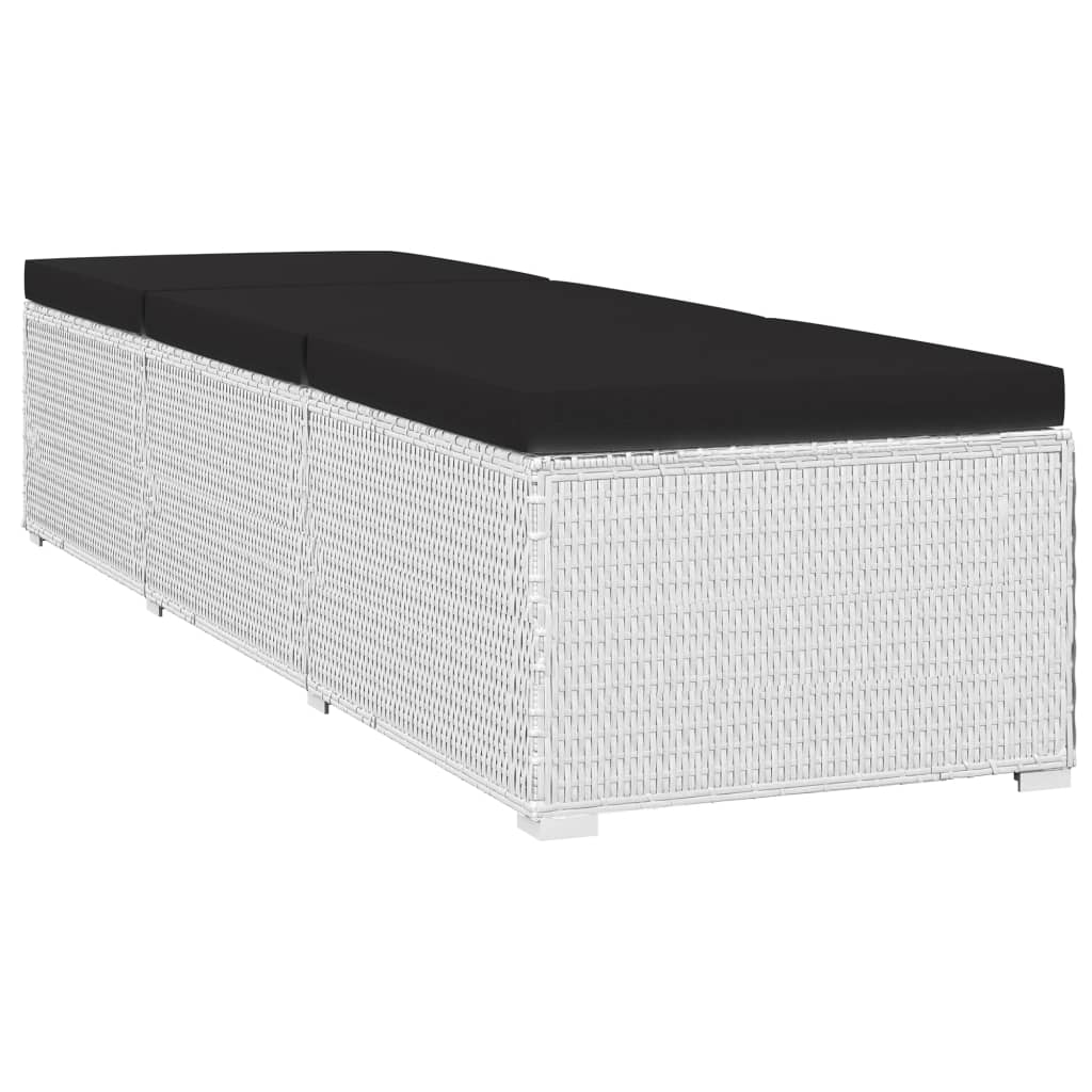 Lettino Prendisole Cuscino e Tavolino da TÃ¨ Polyrattan Bianco