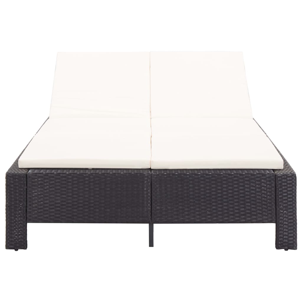 Lettino Prendisole a 2 Posti con Cuscino Nero in Polyrattan