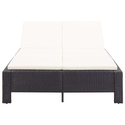 Lettino Prendisole a 2 Posti con Cuscino Nero in Polyrattan