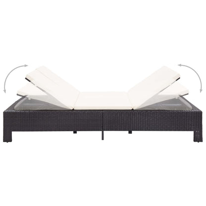 Lettino Prendisole a 2 Posti con Cuscino Nero in Polyrattan