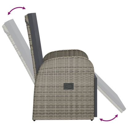 Sedie da Giardino Reclinabili e Cuscini Polyrattan Grigio