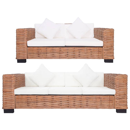 Set di Divani con Cuscini 2 pz in Rattan Naturale