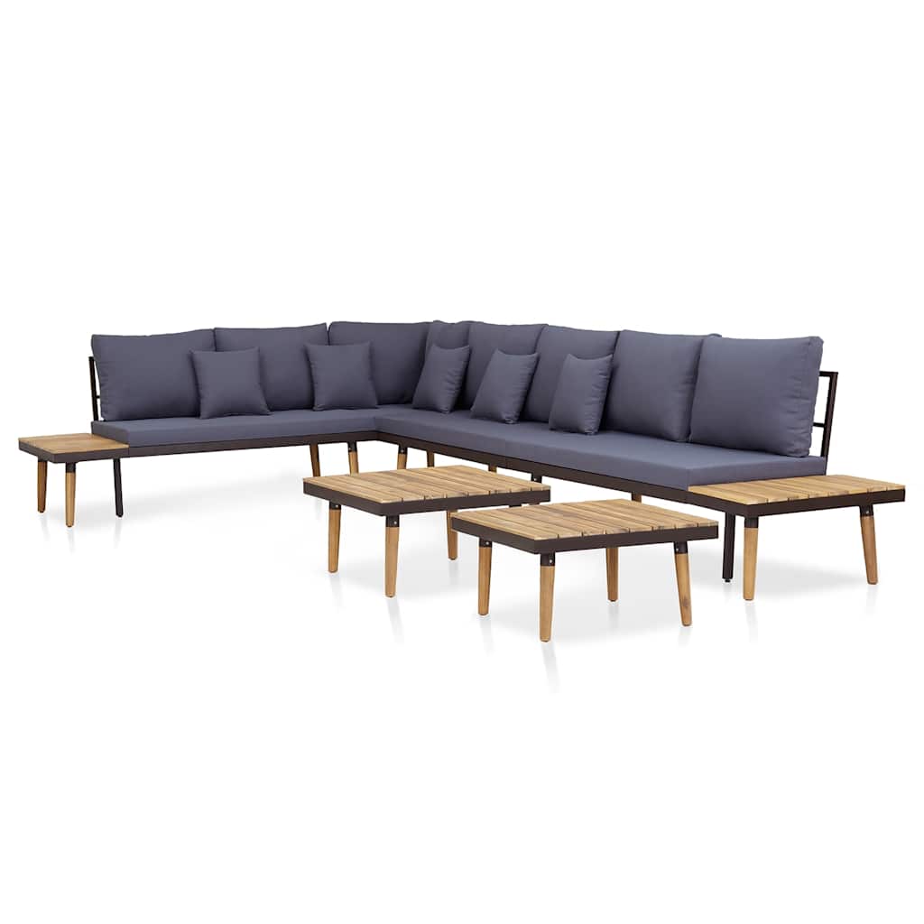 Set Divani da Giardino 7 Posti con Cuscini Legno Acacia Marrone
