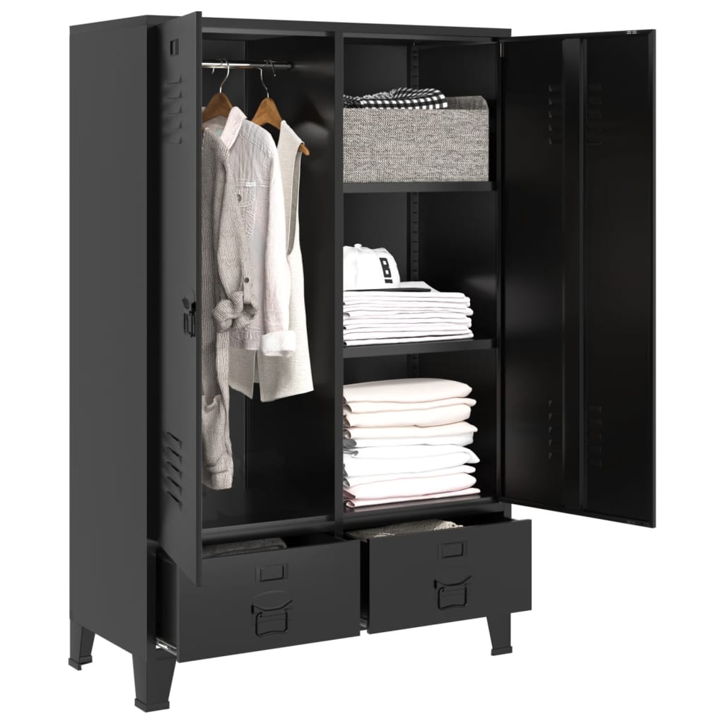 Armadio Industriale Nero 90x40x140 cm in Acciaio
