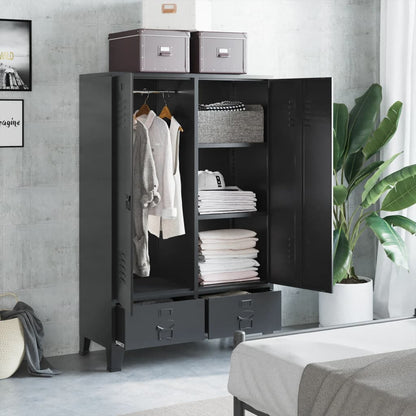 Armadio Industriale Nero 90x40x140 cm in Acciaio