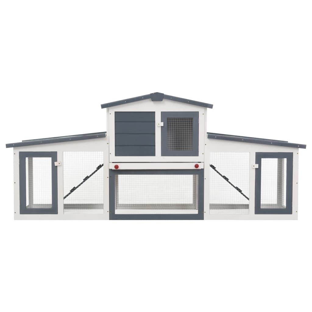 Conigliera per Esterni Grande Grigia e Bianca 204x45x85cm in Legno