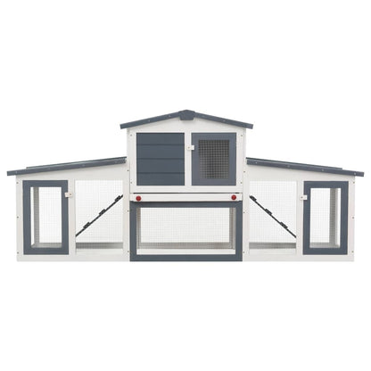 Conigliera per Esterni Grande Grigia e Bianca 204x45x85cm in Legno
