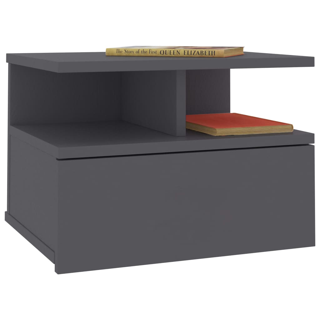 Comodino Pensile Grigio 40x31x27 cm in Legno Multistrato