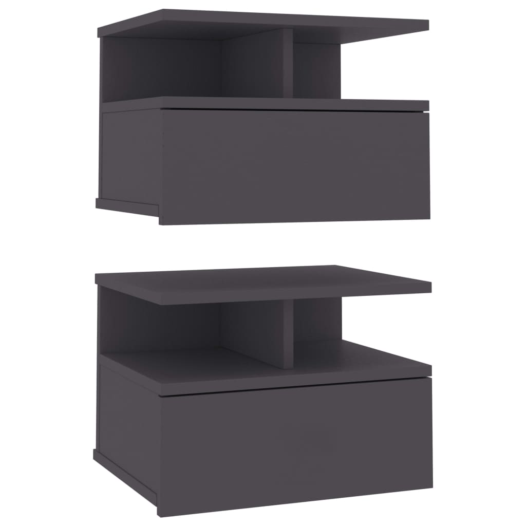 Comodini Pensili 2pz Grigi 40x31x27 cm in Legno Multistrato