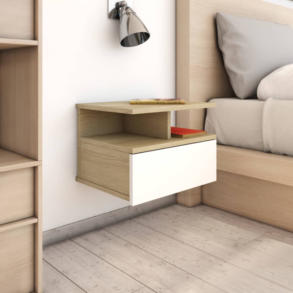 Comodini Pensili 2pz Bianco Rovere Sonoma 40x31x27 Multistrato