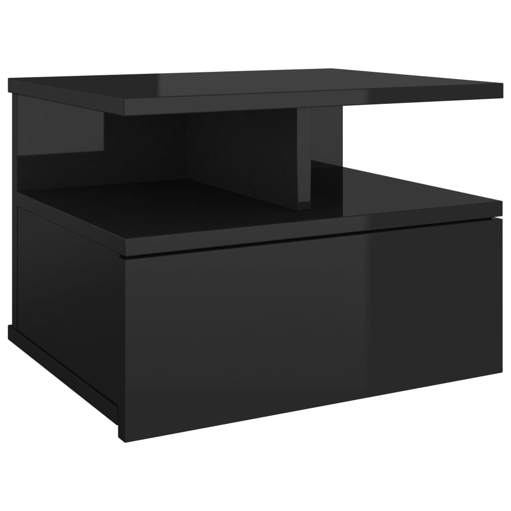 Comodino Pensile Nero Lucido 40x31x27 cm in Legno Multistrato