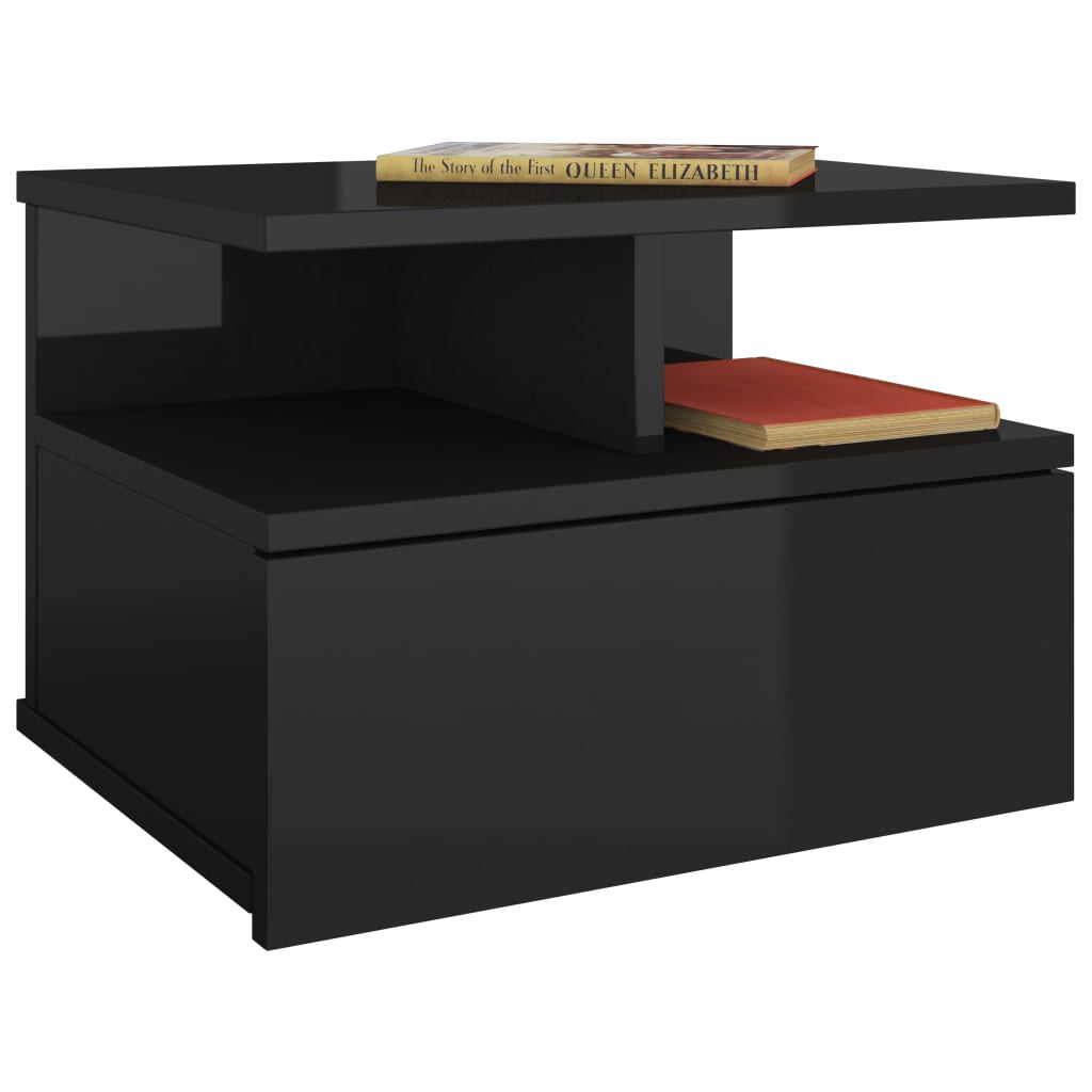 Comodini Pensili 2pz Nero Lucido 40x31x27 cm Legno Multistrato