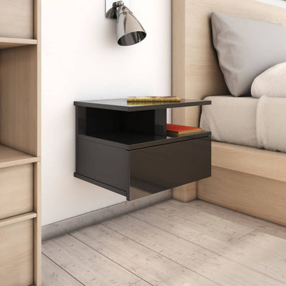 Comodini Pensili 2pz Nero Lucido 40x31x27 cm Legno Multistrato
