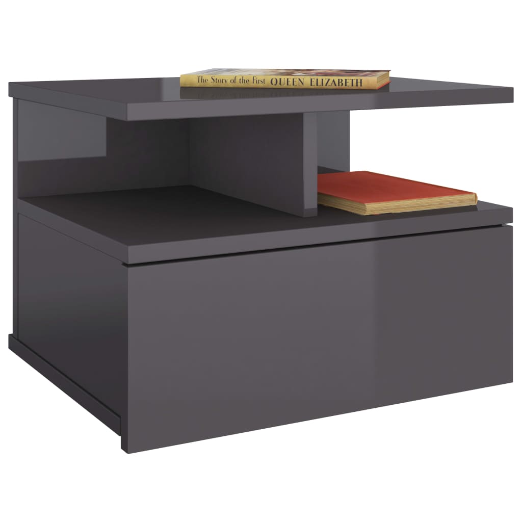 Comodino Pensile Grigio Lucido 40x31x27 cm in Legno Multistrato