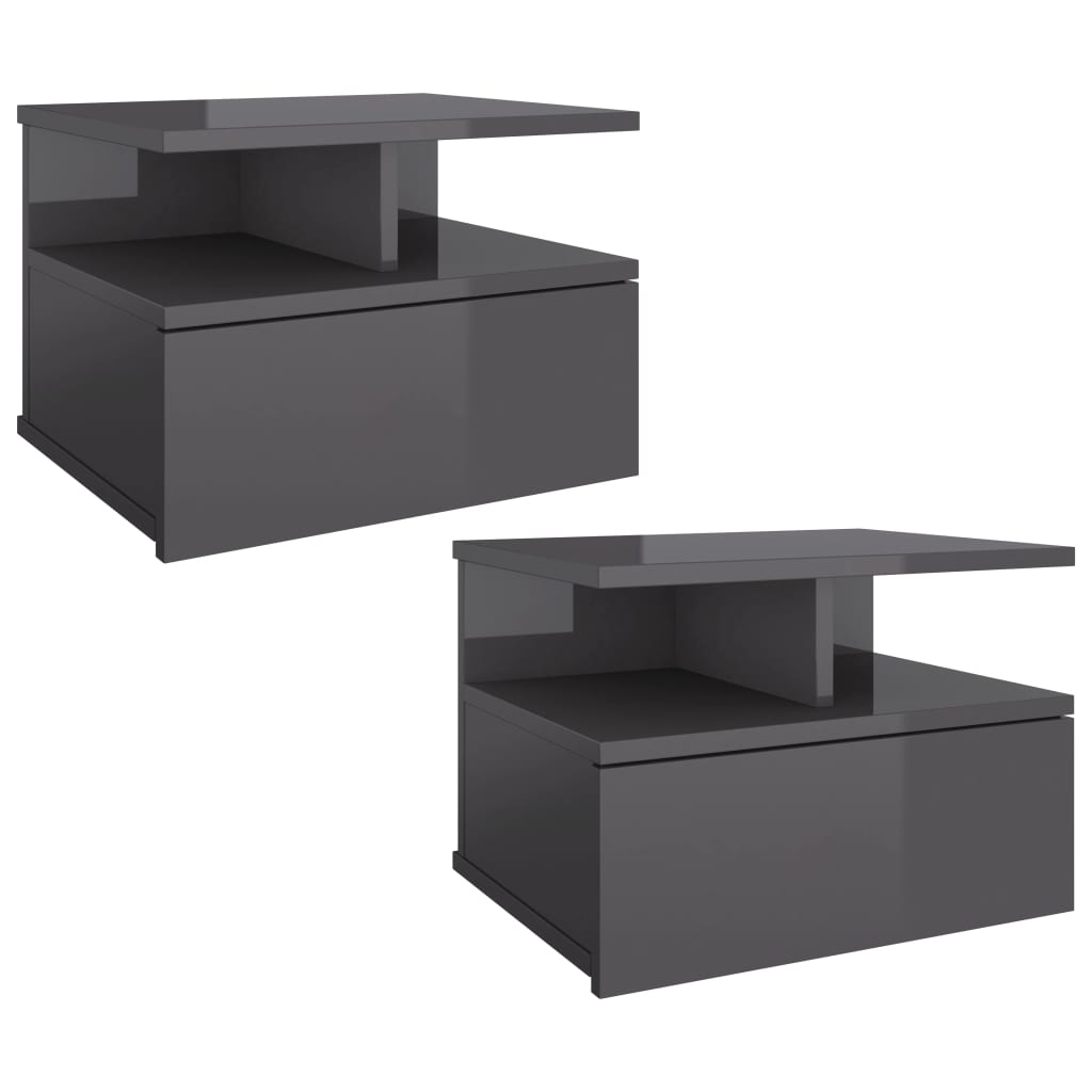 Comodini Pensili 2pz Grigio Lucido 40x31x27cm Legno Multistrato