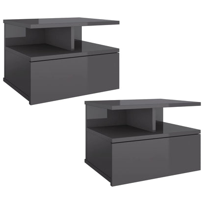Comodini Pensili 2pz Grigio Lucido 40x31x27cm Legno Multistrato