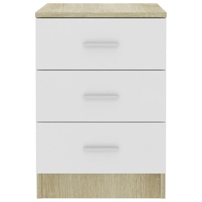 Comodino Bianco e Rovere Sonoma 38x35x56cm in Legno Multistrato