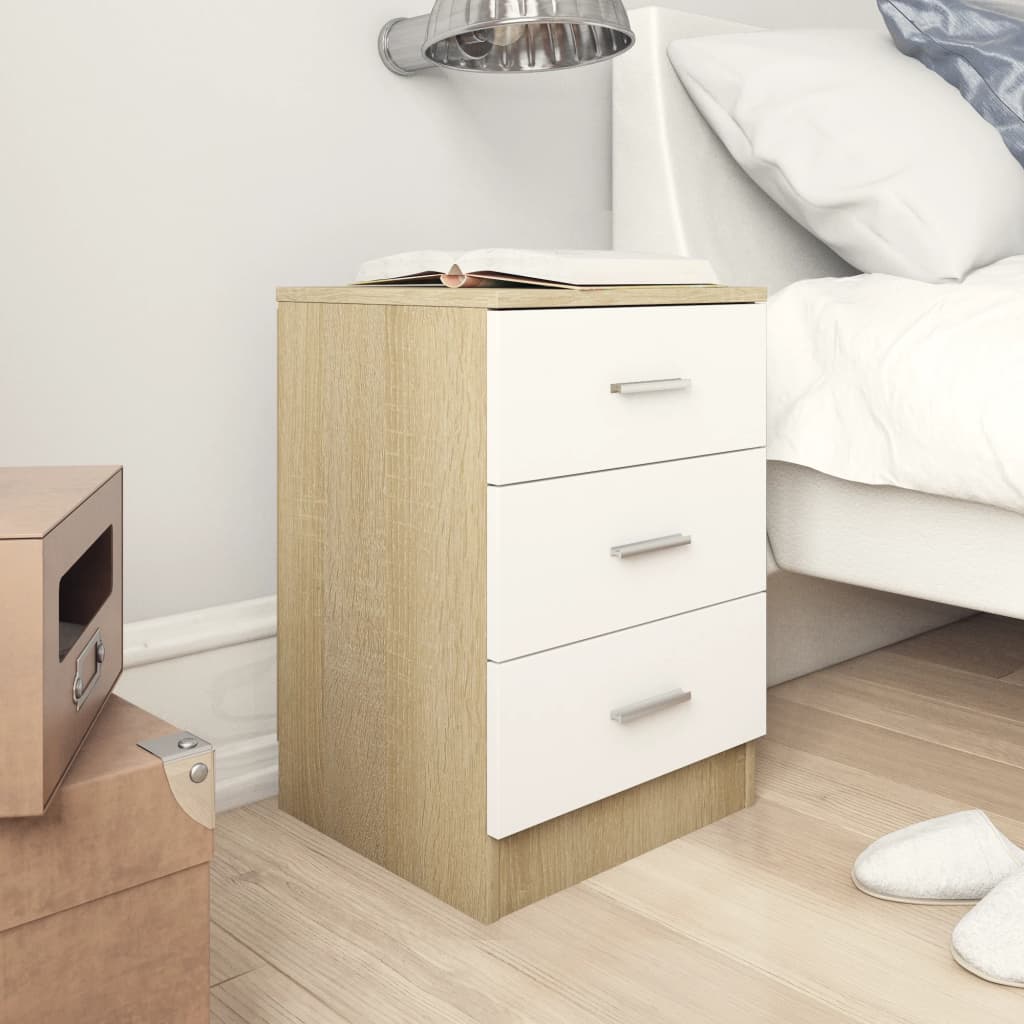 Comodini 2pz Bianco Rovere Sonoma 38x35x56cm Legno Multistrato