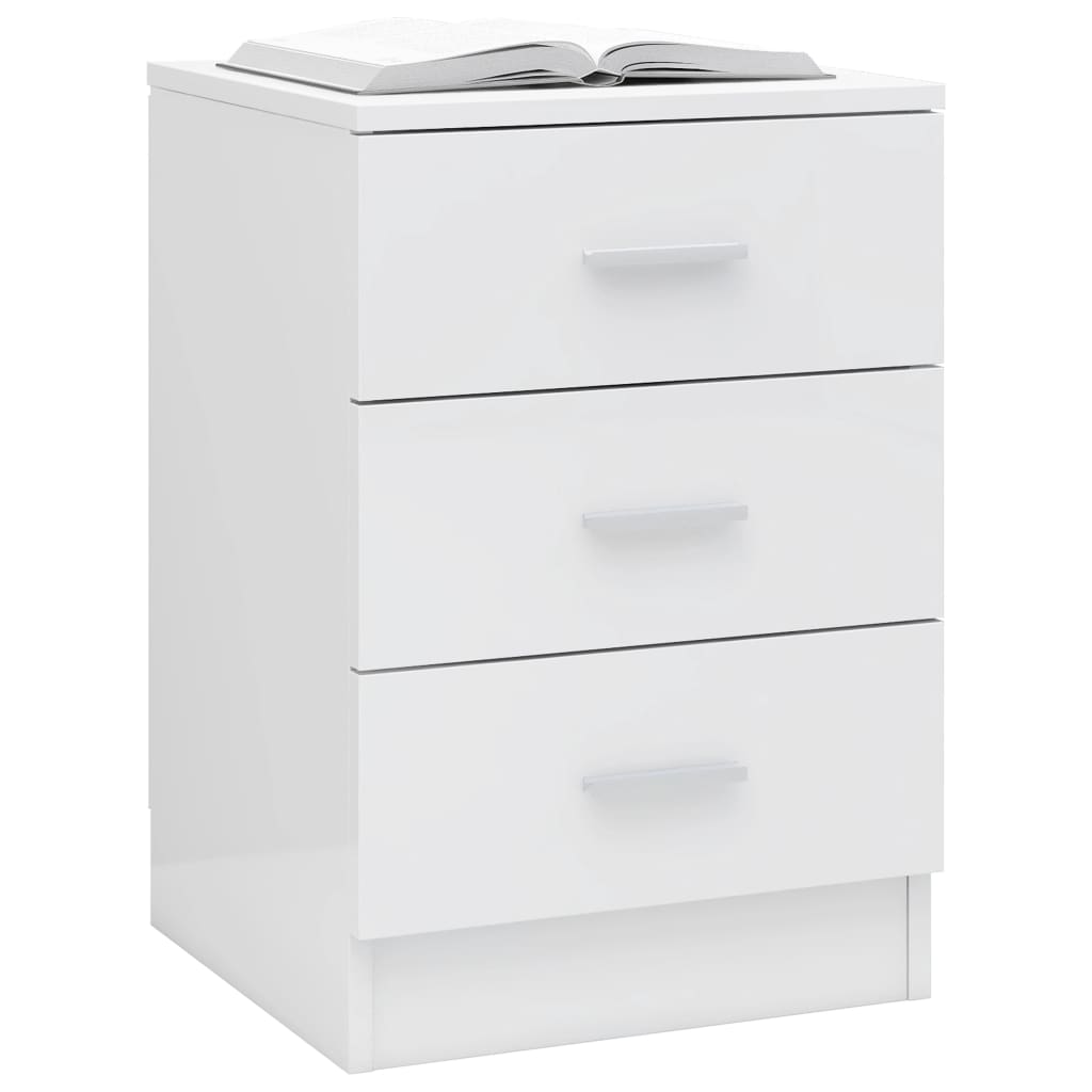 Comodino Bianco Lucido 38x35x56 cm in Legno Multistrato