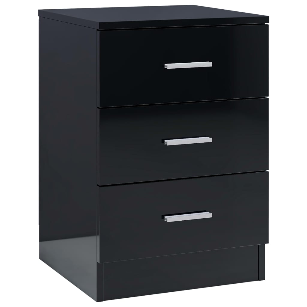 Comodino Nero Lucido 38x35x56 cm in Legno Multistrato