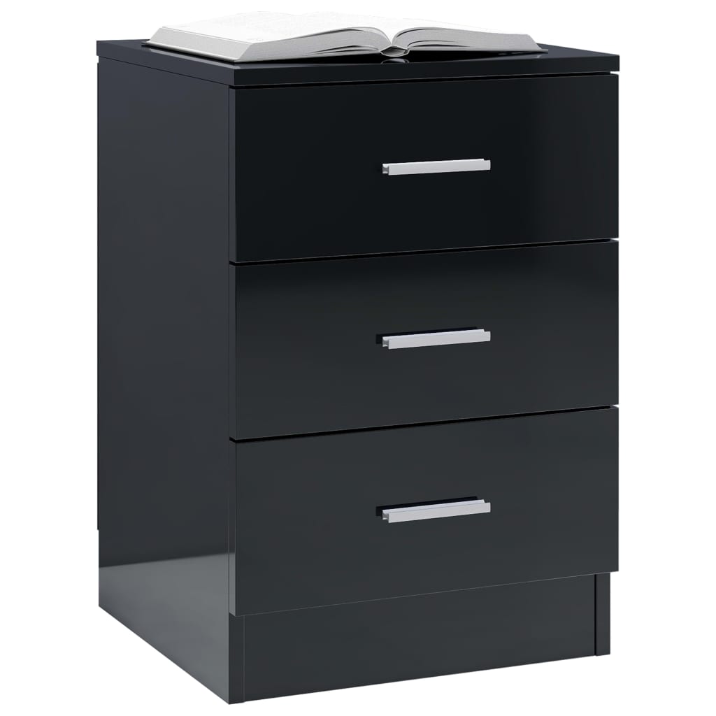 Comodino Nero Lucido 38x35x56 cm in Legno Multistrato
