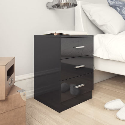 Comodino Nero Lucido 38x35x56 cm in Legno Multistrato