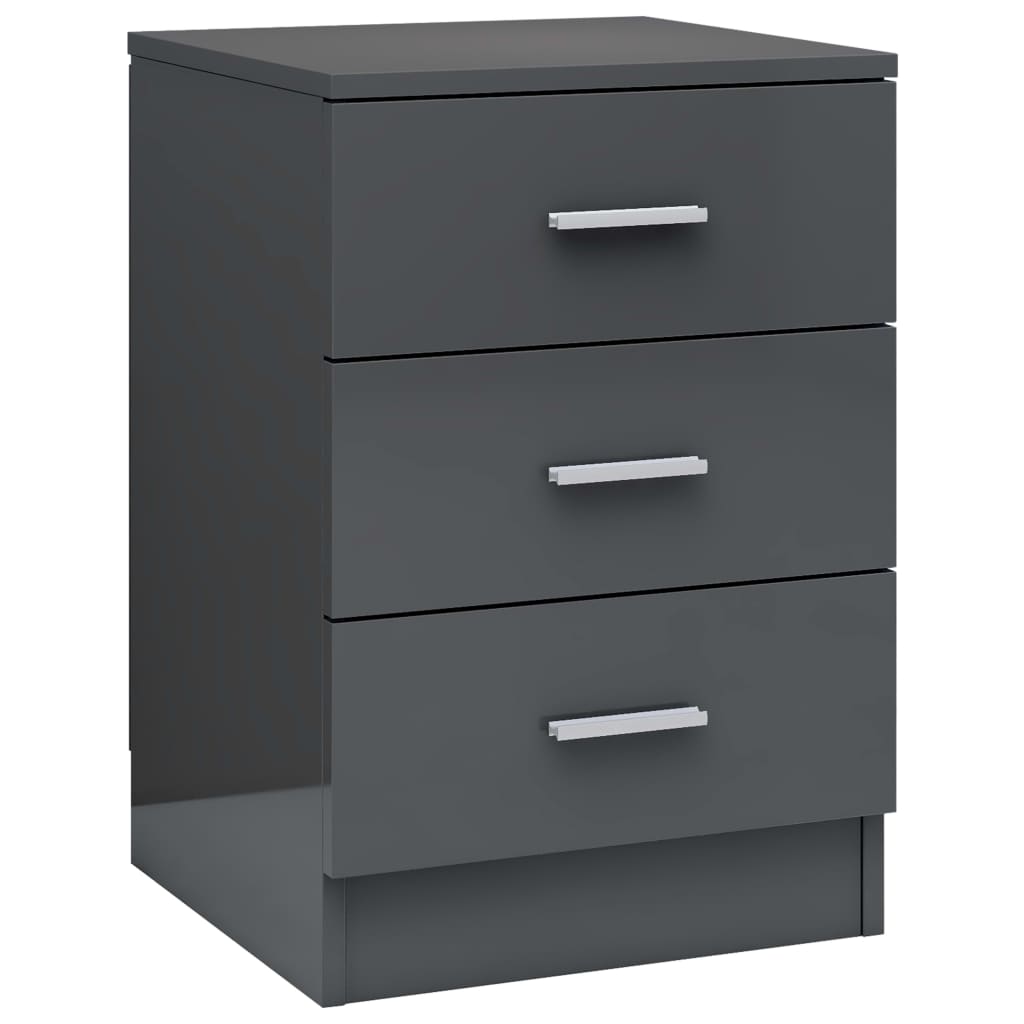 Comodino Grigio Lucido 38x35x56 cm in Legno Multistrato