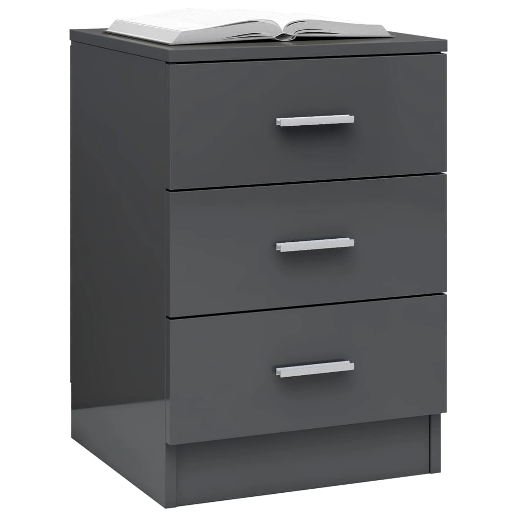 Comodino Grigio Lucido 38x35x56 cm in Legno Multistrato
