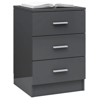 Comodino Grigio Lucido 38x35x56 cm in Legno Multistrato
