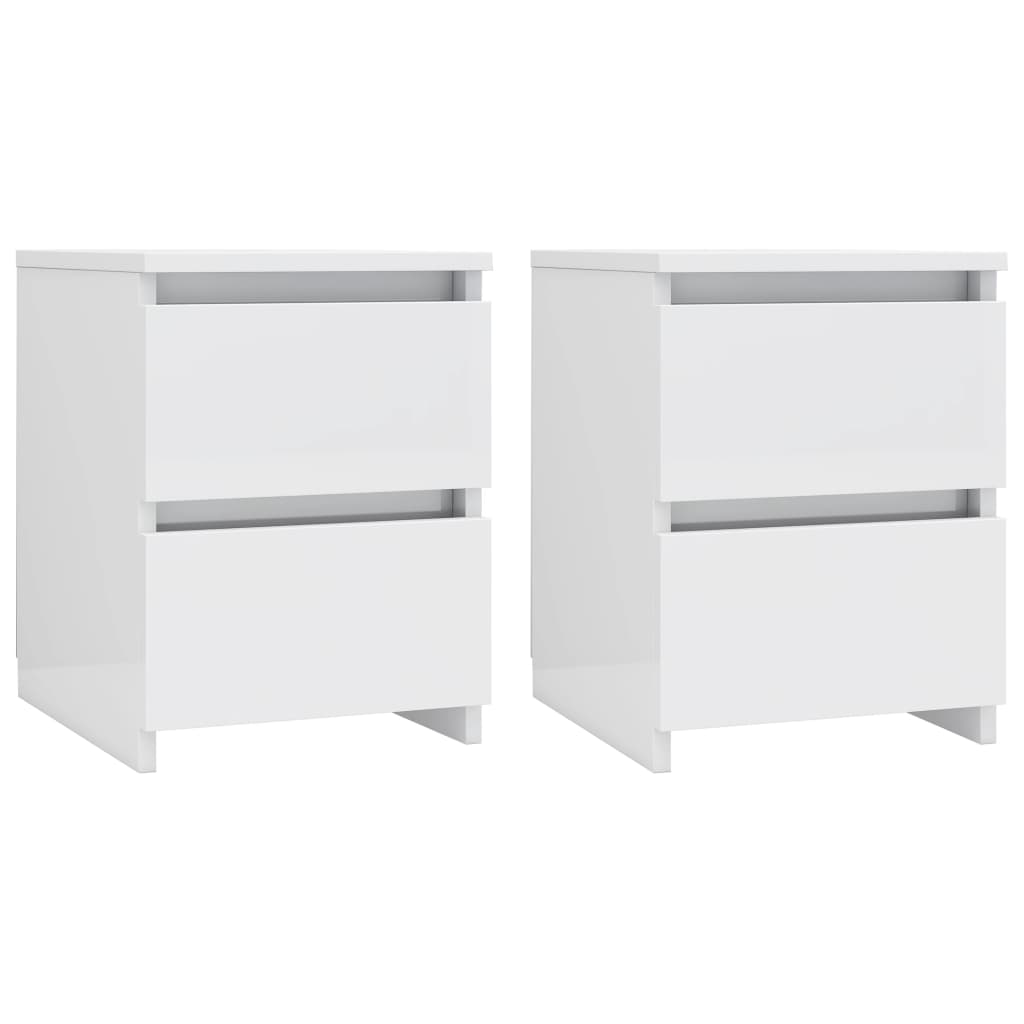Comodini 2pz Bianco Lucido 30x30x40 cm in Legno Multistrato