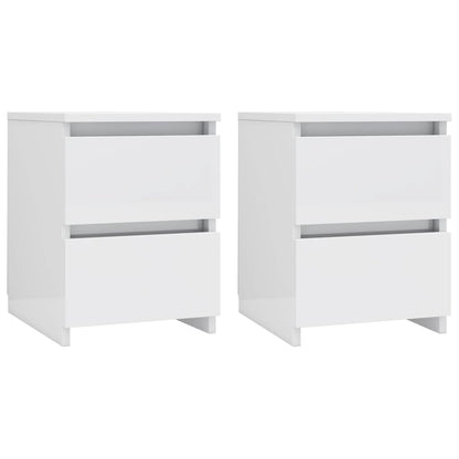 Comodini 2pz Bianco Lucido 30x30x40 cm in Legno Multistrato