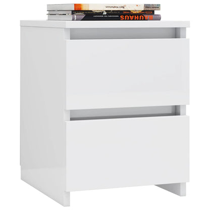 Comodini 2pz Bianco Lucido 30x30x40 cm in Legno Multistrato