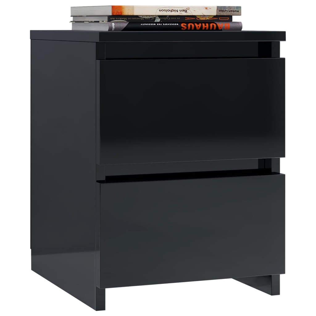 Comodino Nero Lucido 30x30x40 cm in Legno Multistrato