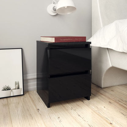 Comodino Nero Lucido 30x30x40 cm in Legno Multistrato