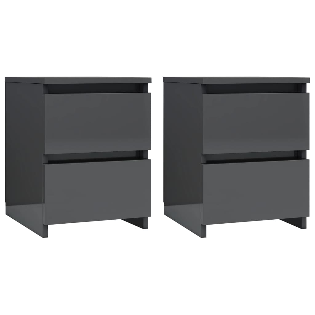 Comodini 2 pz Grigio Lucido 30x30x40 cm in Legno Multistrato