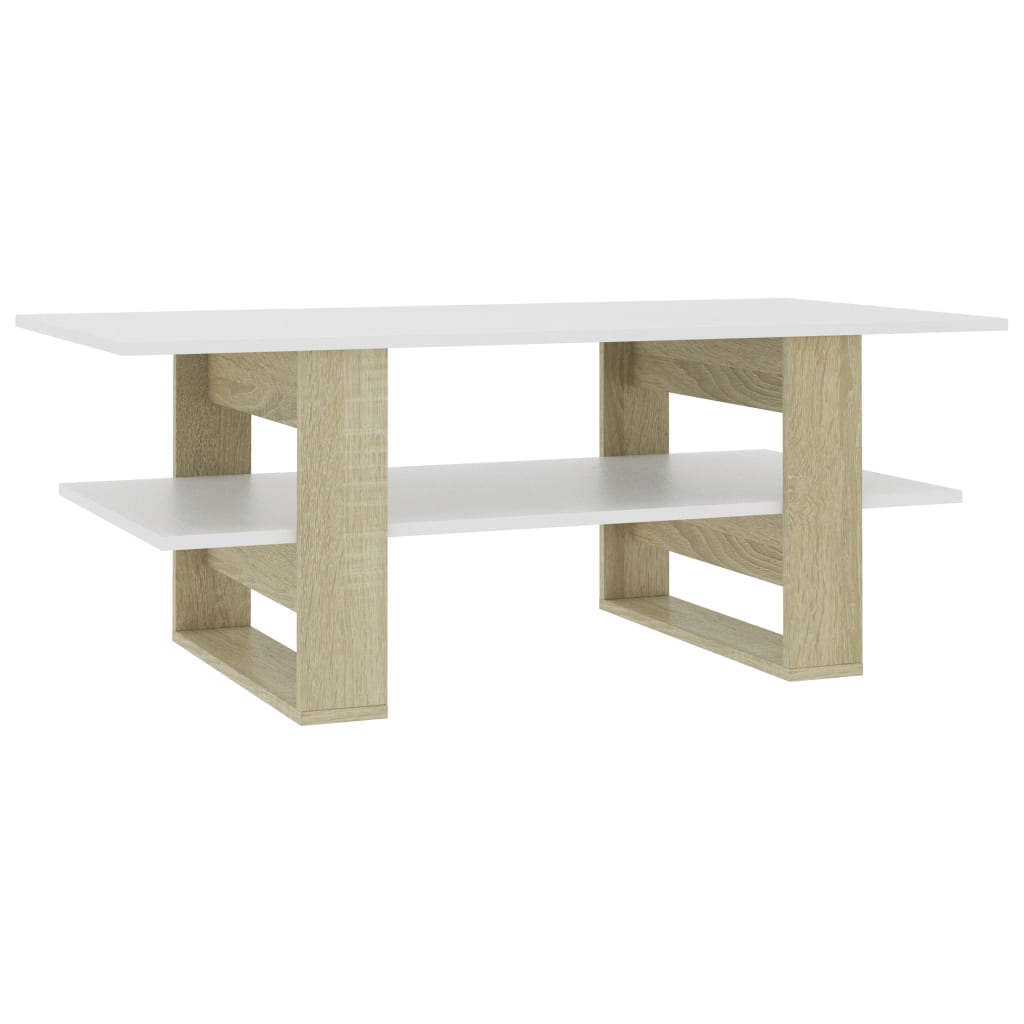 Tavolino Bianco e Rovere Sonoma 110x55x42 cm Legno Multistrato