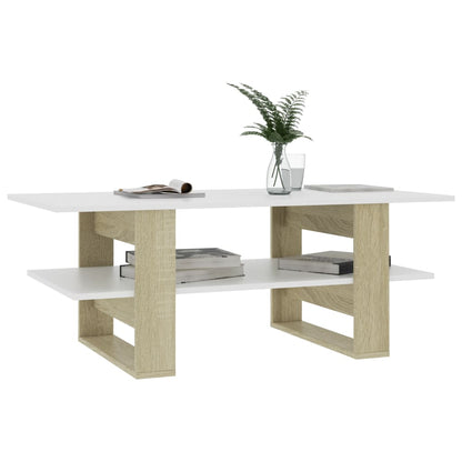 Tavolino Bianco e Rovere Sonoma 110x55x42 cm Legno Multistrato