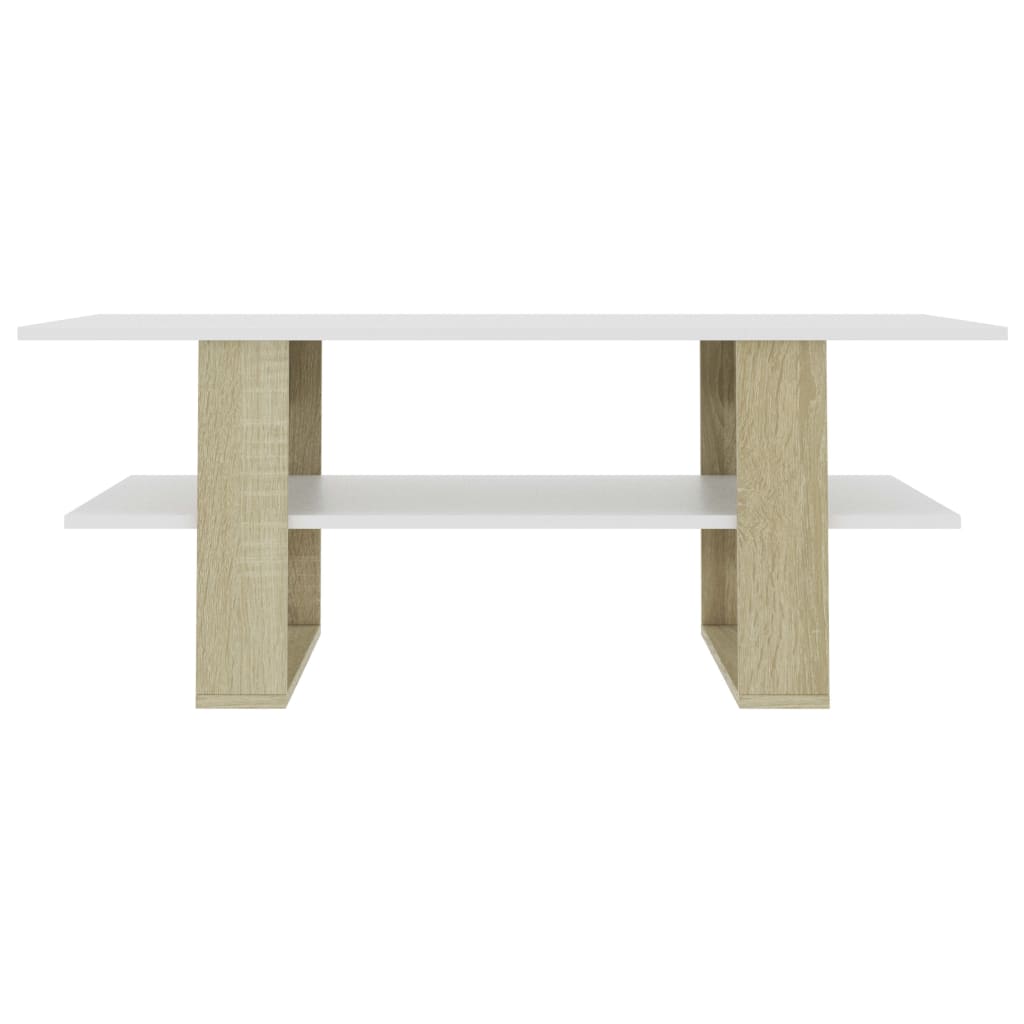 Tavolino Bianco e Rovere Sonoma 110x55x42 cm Legno Multistrato