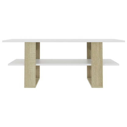 Tavolino Bianco e Rovere Sonoma 110x55x42 cm Legno Multistrato
