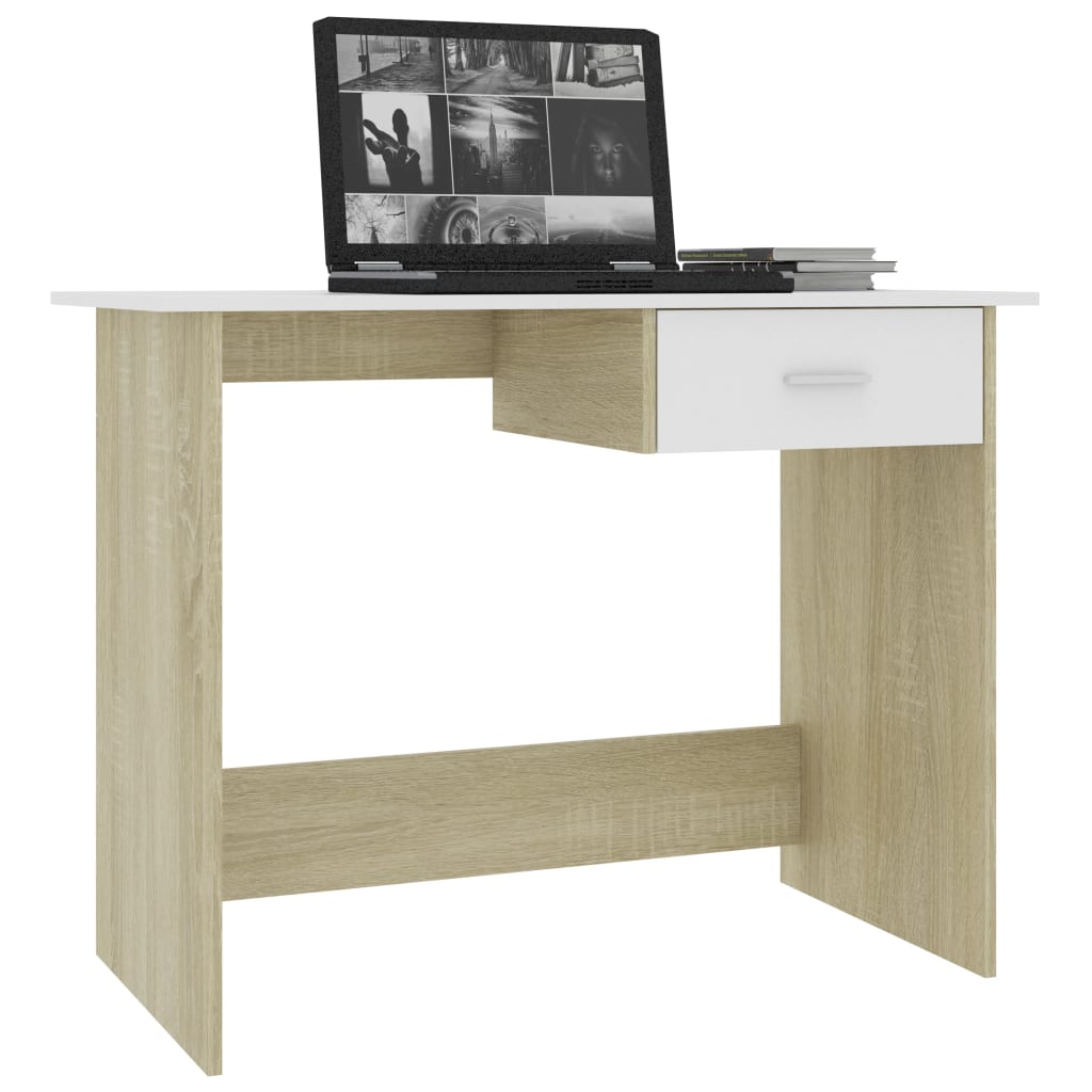 Scrivania Bianco e Rovere Sonoma 100x50x76 cm Legno Multistrato