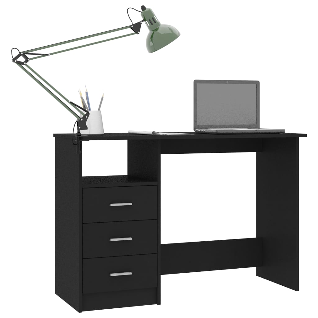 Scrivania con Cassetti Nera 110x50x76 cm in Legno Multistrato