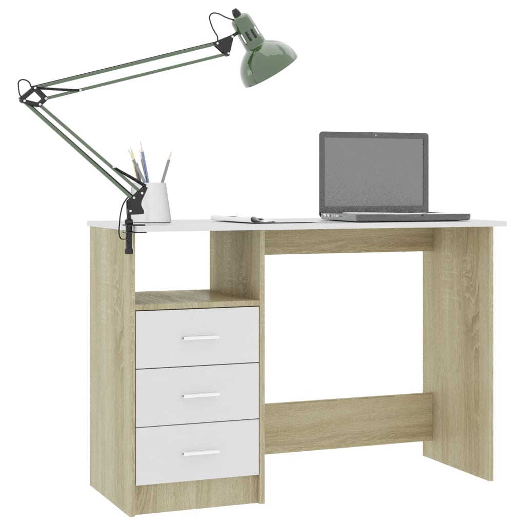 Scrivania Cassetti Bianco Rovere Sonoma 110x50x76cm Multistrato