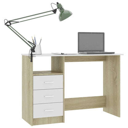 Scrivania Cassetti Bianco Rovere Sonoma 110x50x76cm Multistrato