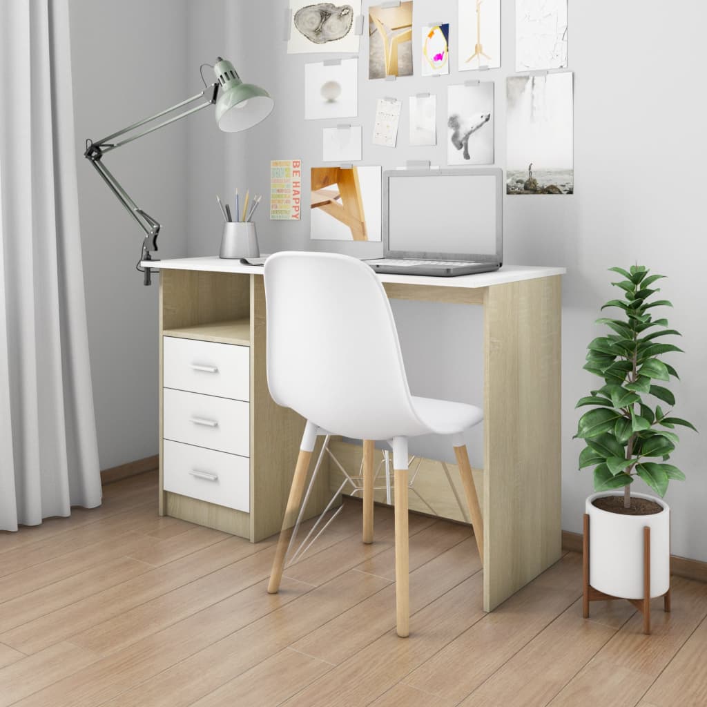 Scrivania Cassetti Bianco Rovere Sonoma 110x50x76cm Multistrato