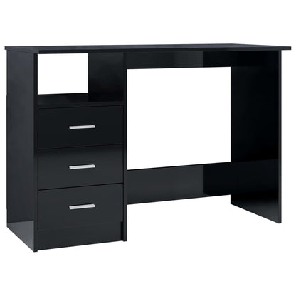 Scrivania Cassetti Nero Lucido 110x50x76 cm Legno Multistrato