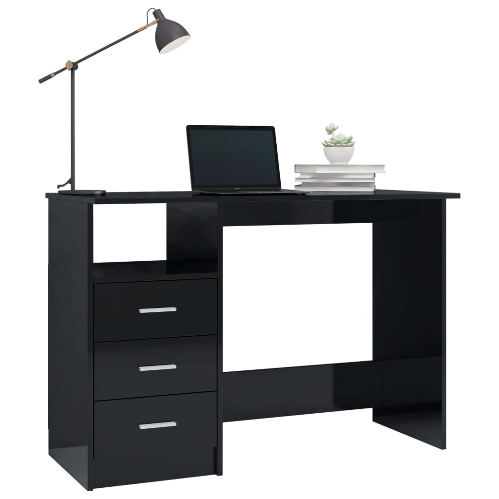 Scrivania Cassetti Nero Lucido 110x50x76 cm Legno Multistrato